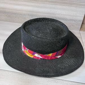 AMJ Pacific Co Black Straw hat Small/ Med with Colorful Hat Band